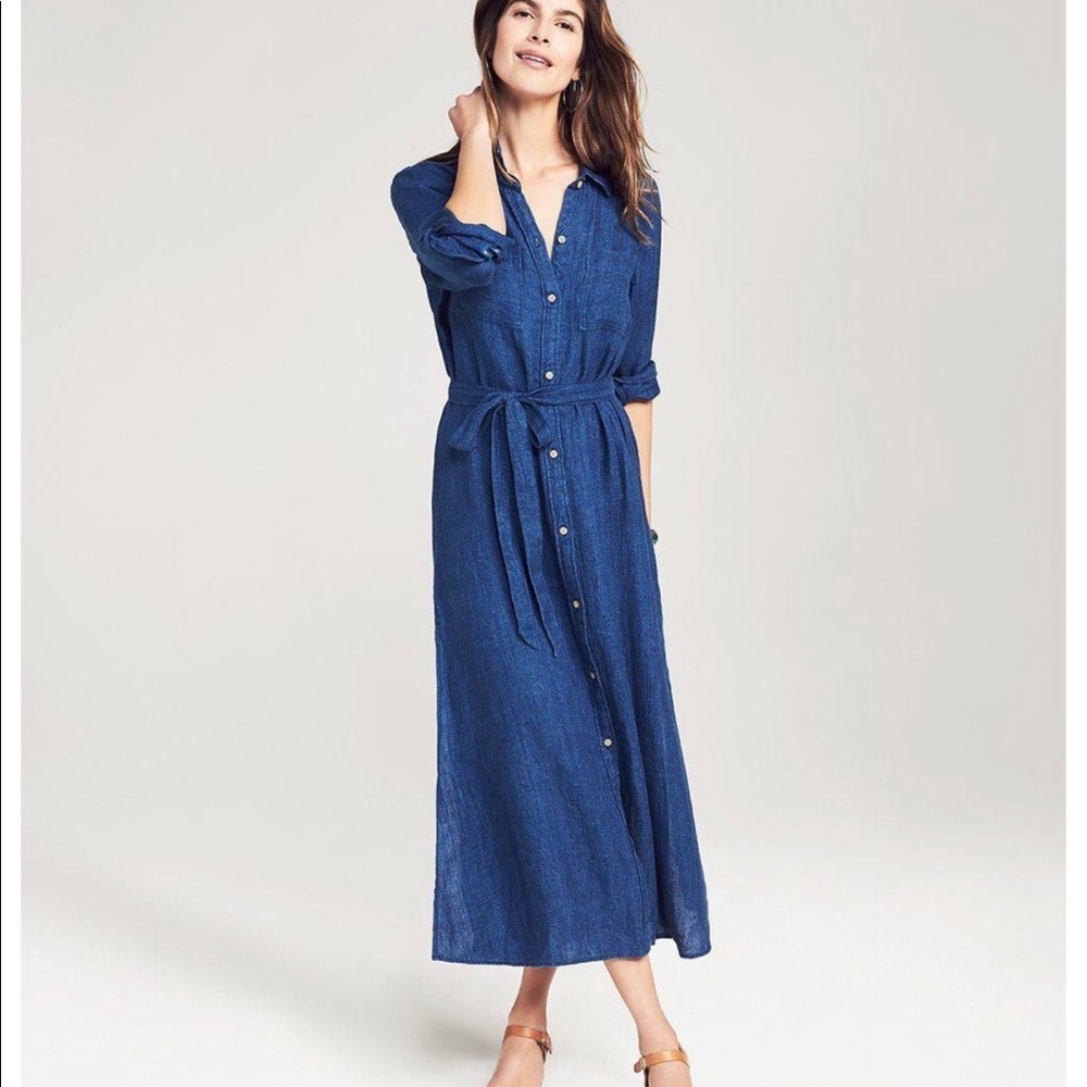 Faherty Button-Front Maxi Shirt Dress in Royal Blue - Picture 3 of 12
